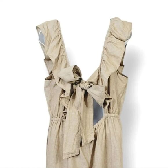 Madewell Linen Blend Ruffle Tie Back Wide Leg Jumpsuit in Seed Khaki Size 10 - Picture 6 of 12